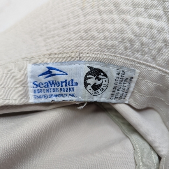 SeaWorld Hat Vintage 90s Bucket Beige Flag Shamu Cap Canvas Cotton Embroidered - Picture 5 of 9